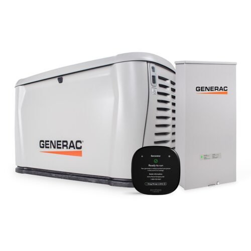28 kW Next Generation Air Cooled standby generator with a 200A transfer switch and a ecobee Generac Smart Thermostat.
