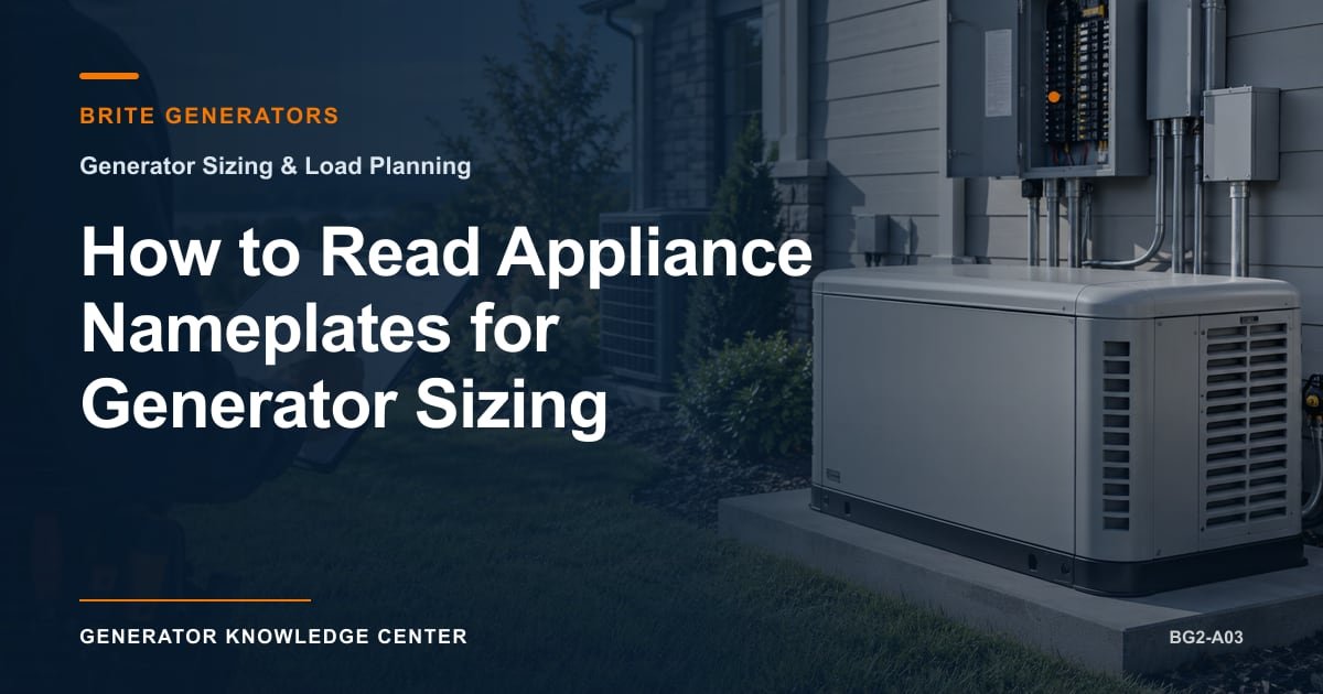 How to Read Appliance Nameplates for Generator Sizing — Brite Generators